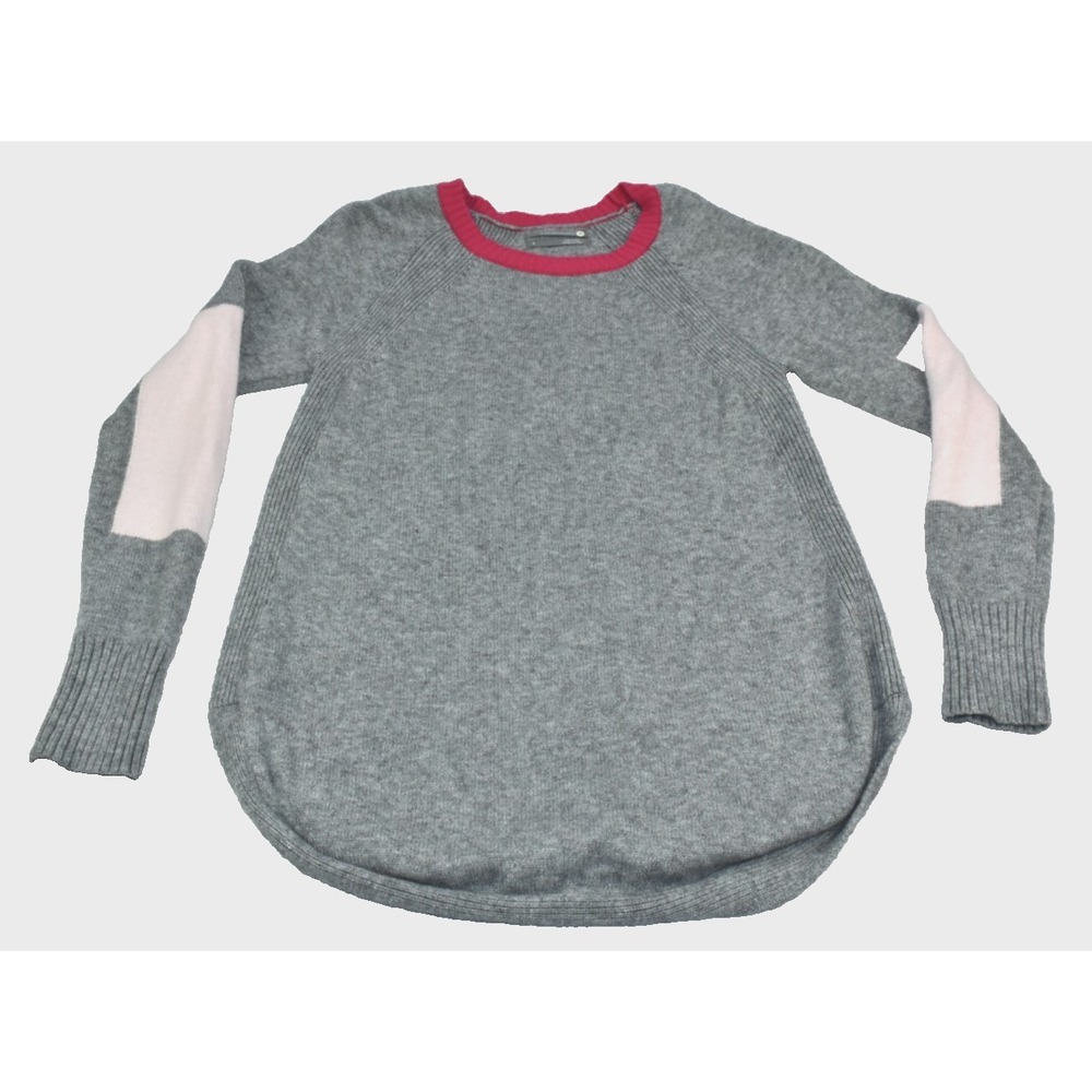 Anthropologie Rebekah Women's Sweater Size S Tunic Gray Pink Knit Scoop Neck
